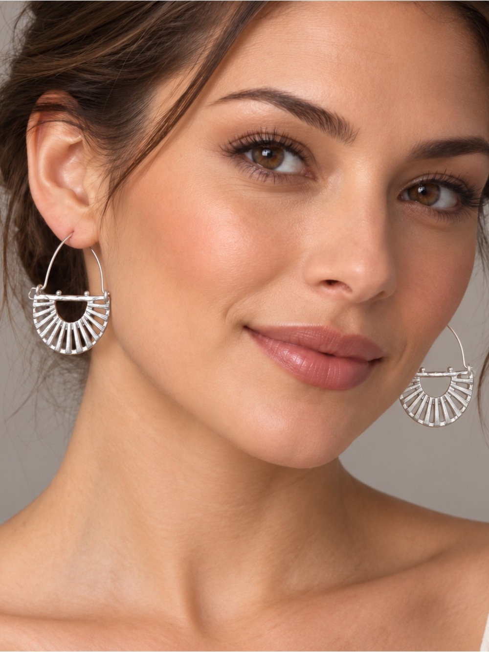 Silver Fan Hoop Earrings NWT